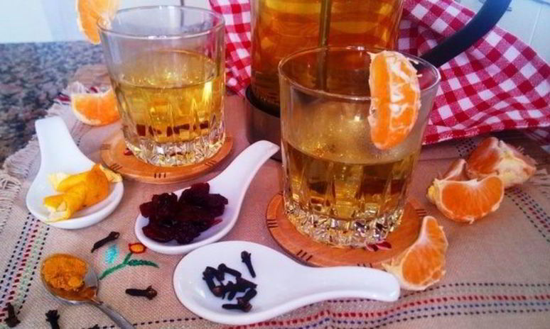 Рецепт согревающего бруснично-мандариновый чай