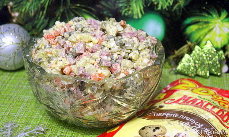 Рецепт салата оливье с ветчиной