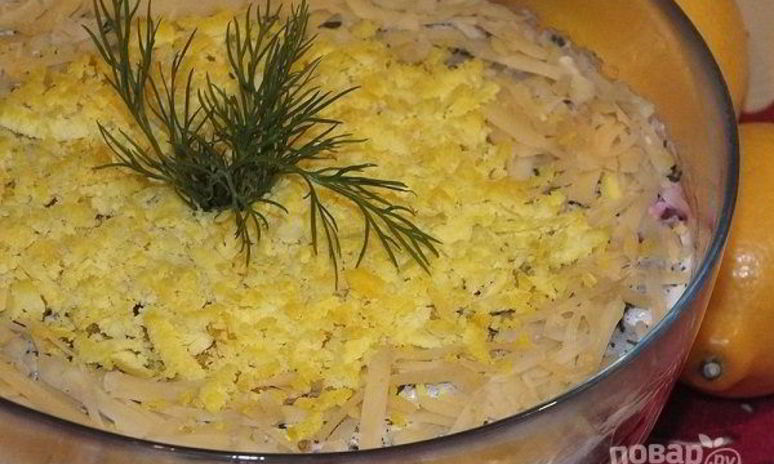 Рецепт салата сельдь под сырной шубой