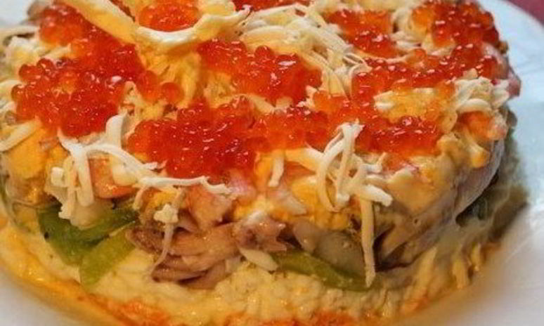 Рецепт слоеного морского салата с киви