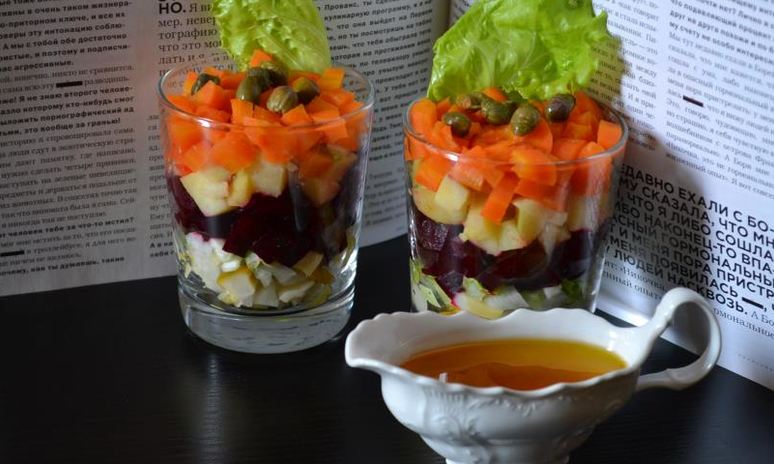 Рецепт винегрета в стакане с маринованными боровиками