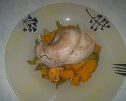 Кролик в Прованском бульоне с тушеной тыквой и перцем