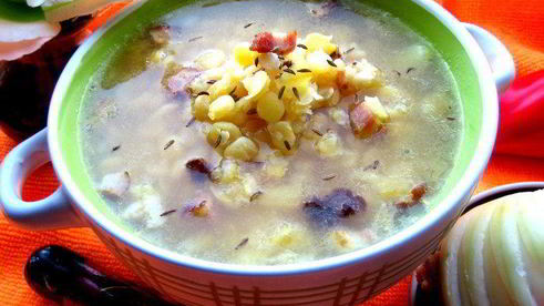 гороховый суп с копченостями и тыквой