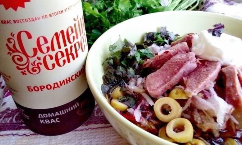 Рецепт окрошки деликатесной с языком