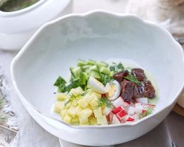 Окрошка с глазированными щечками