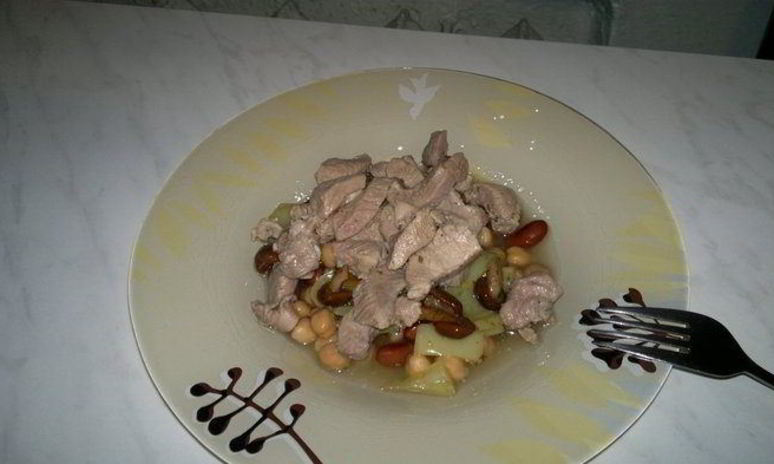 Рецепт фасолева-нутовой похлебка с перцем и грибами и с бедром индейки в чесноке и розмарине