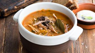 Рассольник на утином бульоне с потрохами