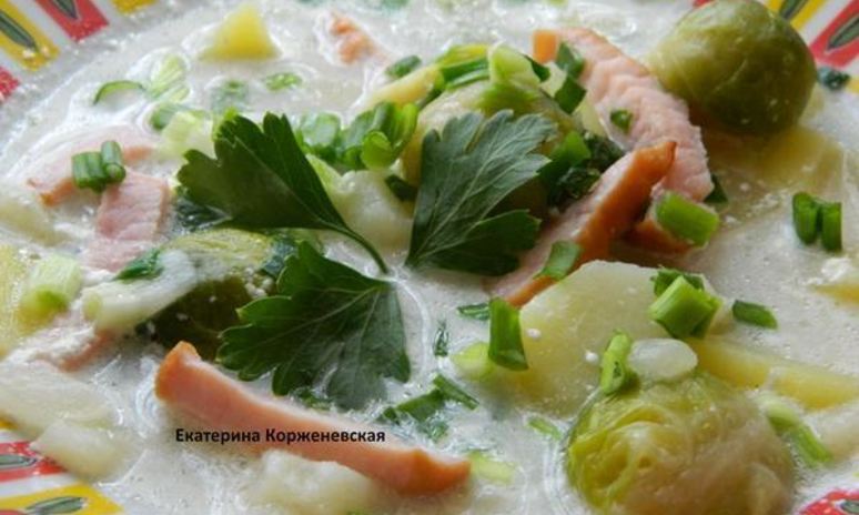 Рецепт супа с брюссельской капустой и копченым окороком