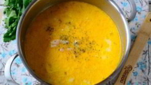 сырный суп с лососем и рисом