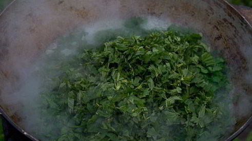 весенний крапивный суп в казане