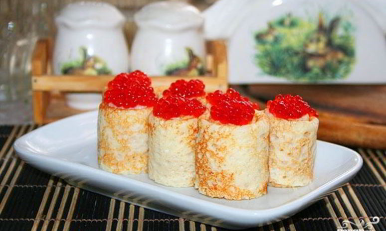 Рецепт блинчиков с икрой красной