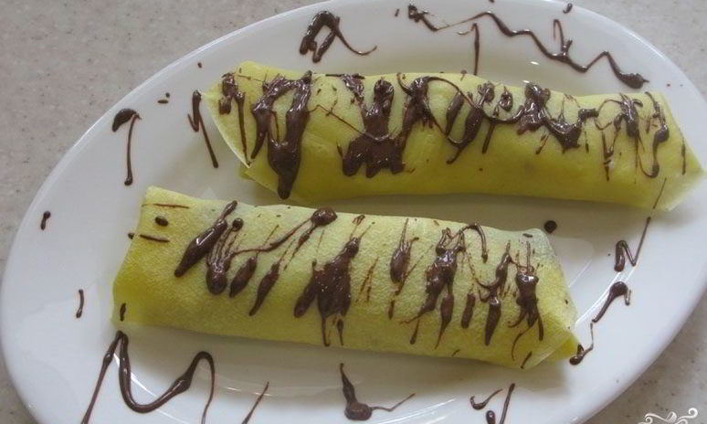 Рецепт блинчиков с шоколадом и бананом