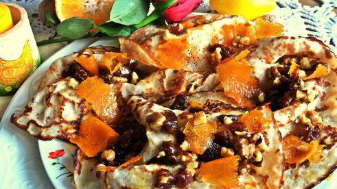 блины с кокосом под апельсиновым соусом