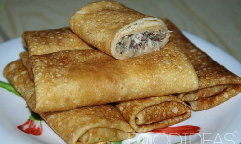Рецепт блинов с курицей и грибами