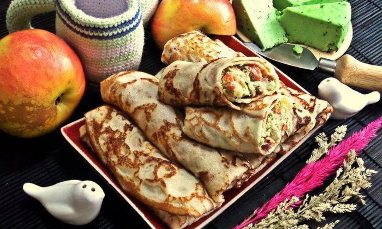 Рецепт блинов с сырно-рыбной начинкой