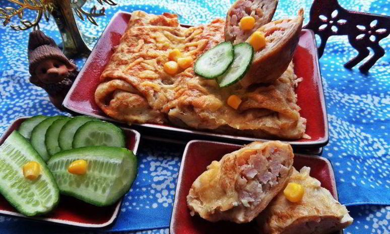 Рецепт блинов с ветчиной, запеченные под сыром