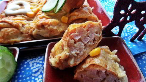 блины с ветчиной, запеченные под сыром