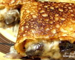 Вкусные блинчики с грибами и сыром