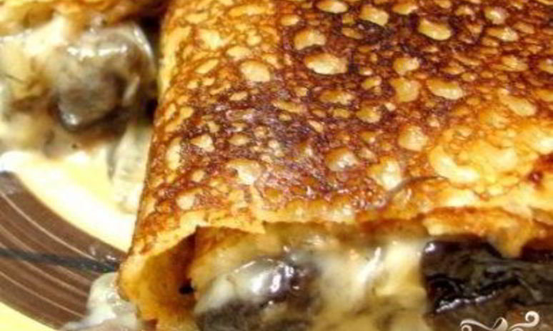 Рецепт вкусных блинчиков с грибами и сыром