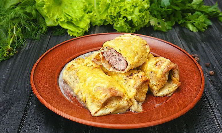 Рецепт яичных блинчиков с фаршем