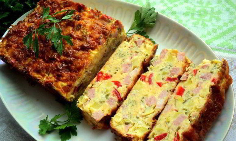 Рецепт закусочного кекса с овощами и ветчиной