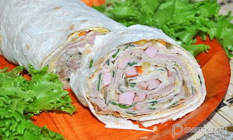 Рецепт лаваша с мясопродуктами и огурцами