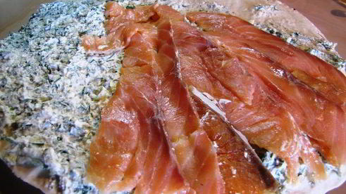 лаваш закусочный, с творогом и семгой