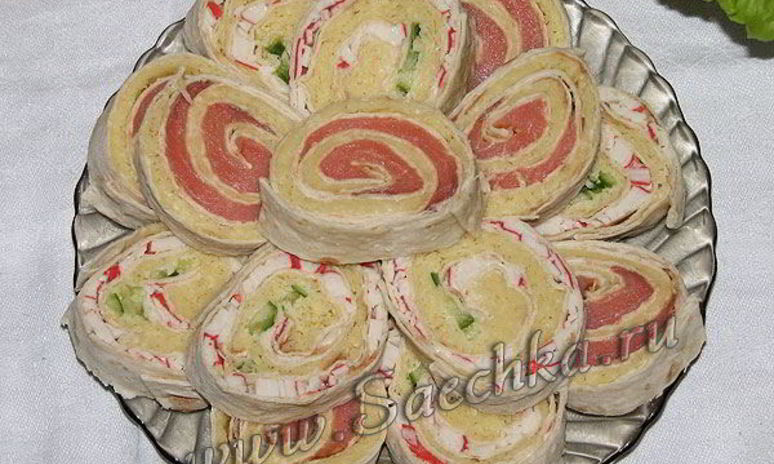 Рецепт рулетиков из лаваша с крабовыми палочками