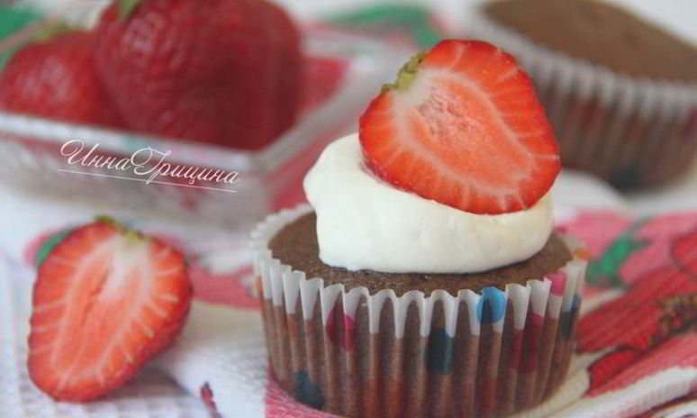 Рецепт маффинов мокко — двойного шоколада с клубникой