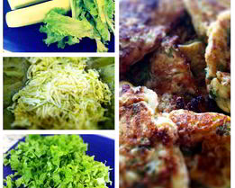 Оладьи из цукини с зеленым салатом, рукколой и базиликом