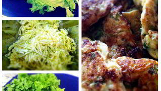 Оладьи из цукини с зеленым салатом, рукколой и базиликом