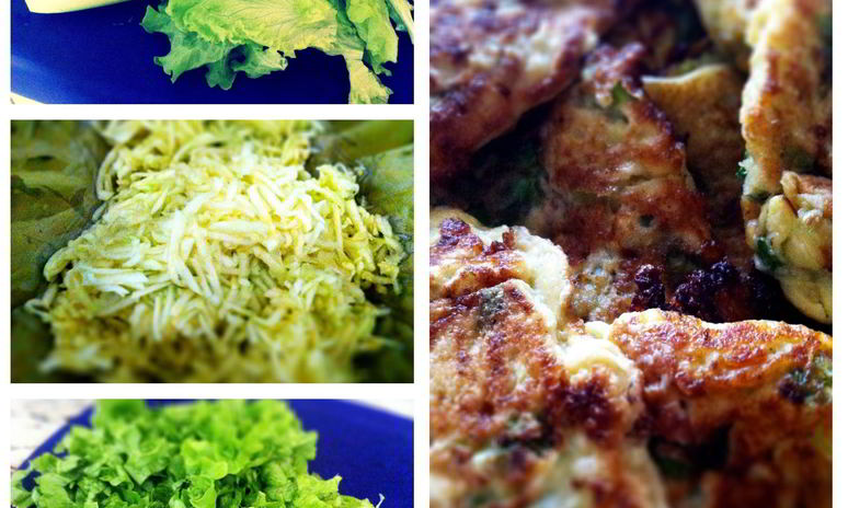 Рецепт оладий из цукини с зеленым салатом, рукколой и базиликом