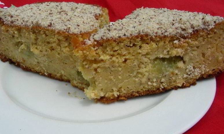 Рецепт пирога с ревенем, овсяными хлопьями и кукурузной мукой