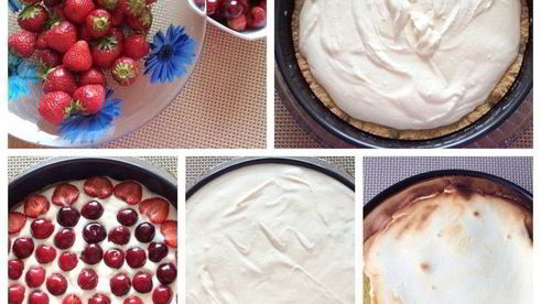 творожник со свежей клубникой и черешней