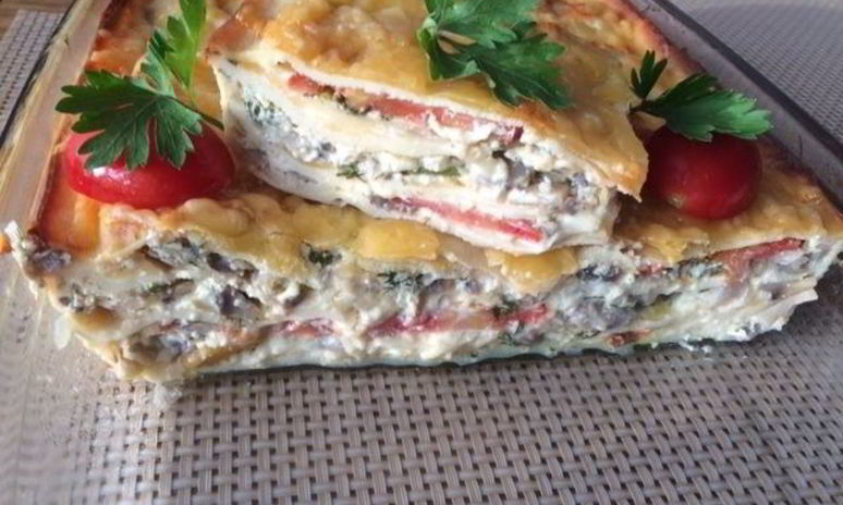Рецепт блинной запеканки с грибами