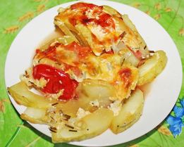 Овощная запеканка из кабачков с картофелем и помидорами