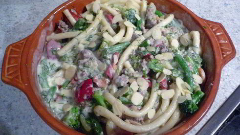 пестрая запеканка с маккарони