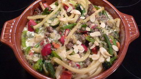 пестрая запеканка с маккарони