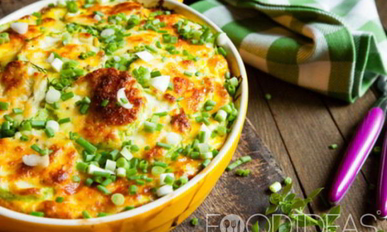 Рецепт рисовой запеканки со спаржевой фасолью и лососем