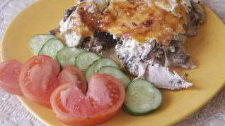 Запеканка из курицы с шампиньонами