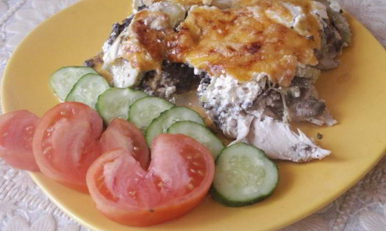 Рецепт запеканки из курицы с шампиньонами