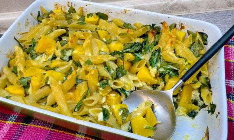 Рецепт запеканки с тыквой, пастой и шпинатом