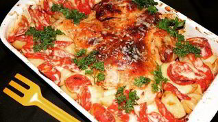 Курица в аджике с овощами