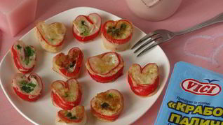 Омлетики Сердца с крабовыми палочками