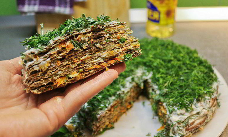 Рецепт печеночного торта с грибами