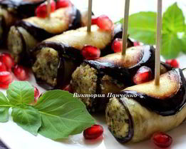 Рулетики из баклажанов с орехами