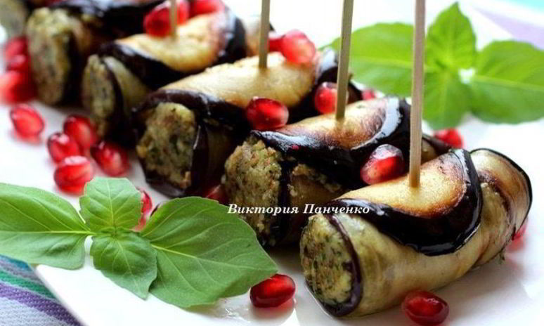 Рецепт рулетиков из баклажанов с орехами