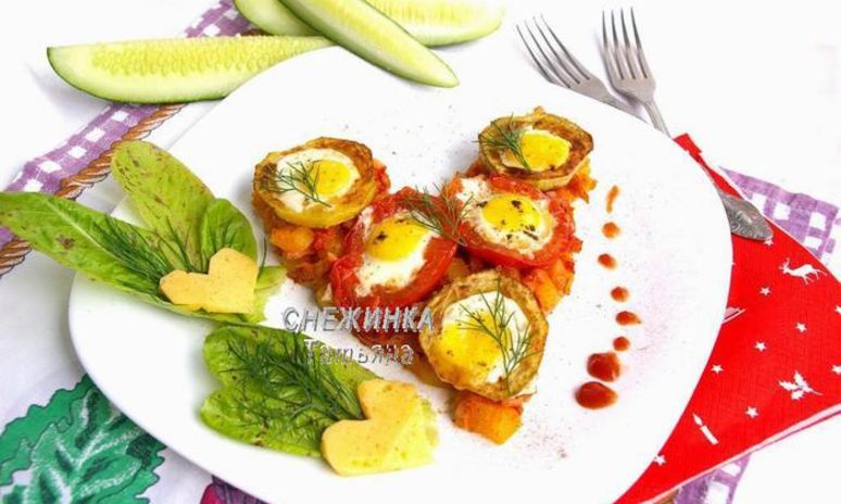 Рецепт сердечной яичницы из перепелиных яиц с овощами