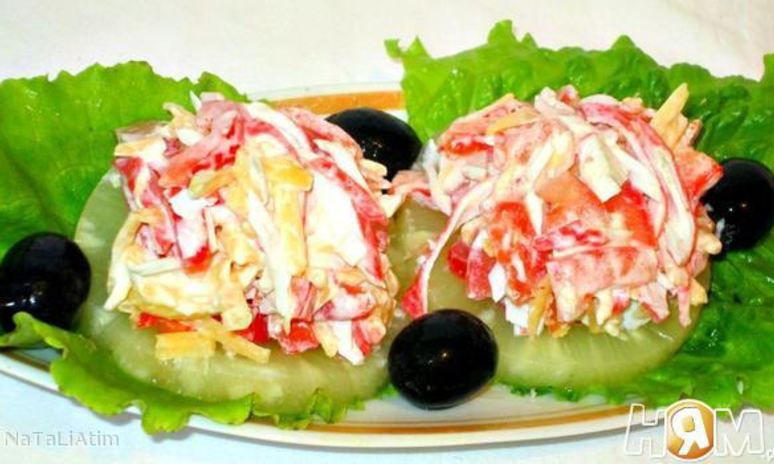 Рецепт закуски из крабовых палочек островок