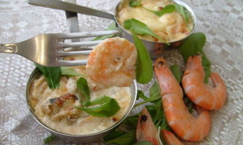 Рецепт жюльена с креветками и мидиями